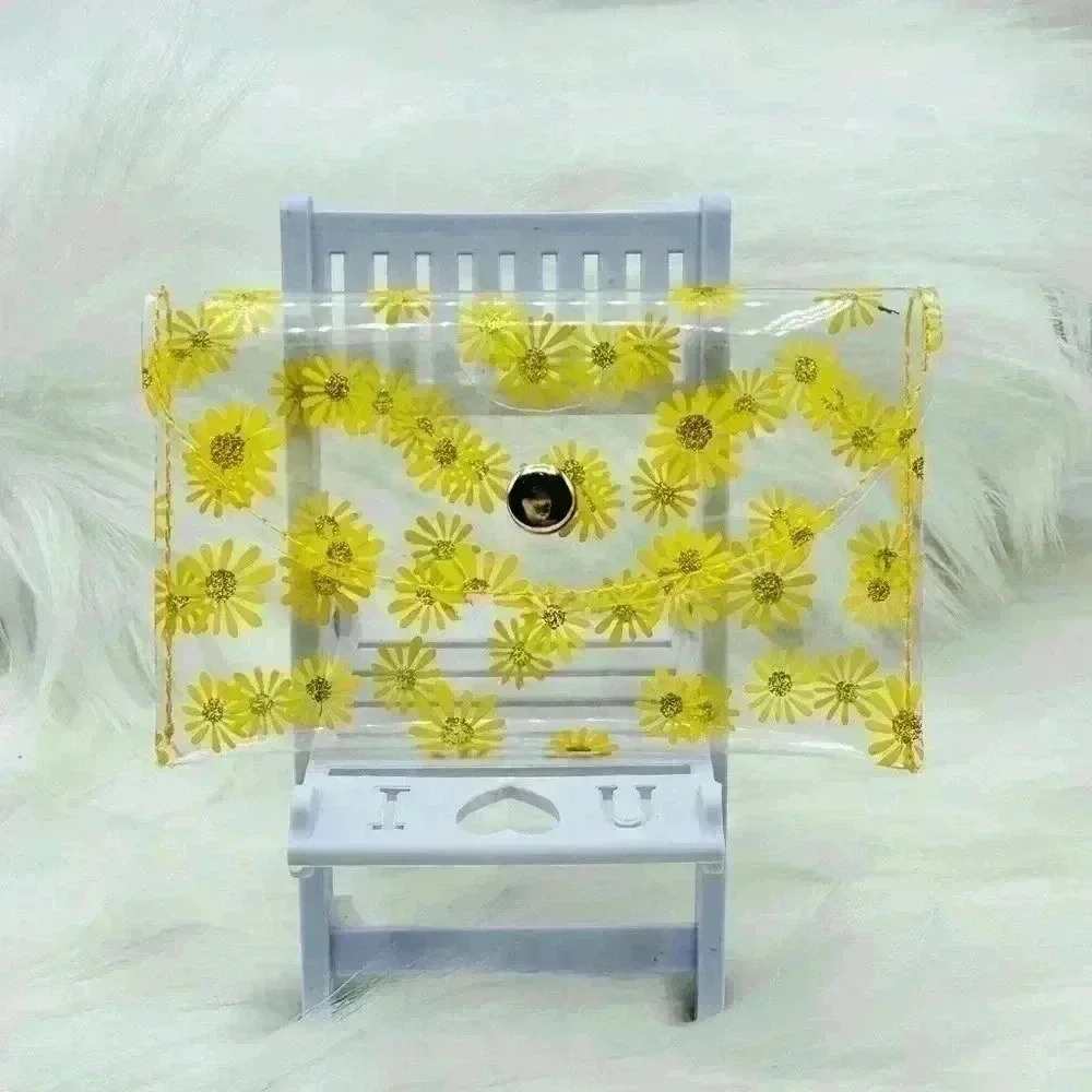 Yellow Florals Clear Card Case Wallet